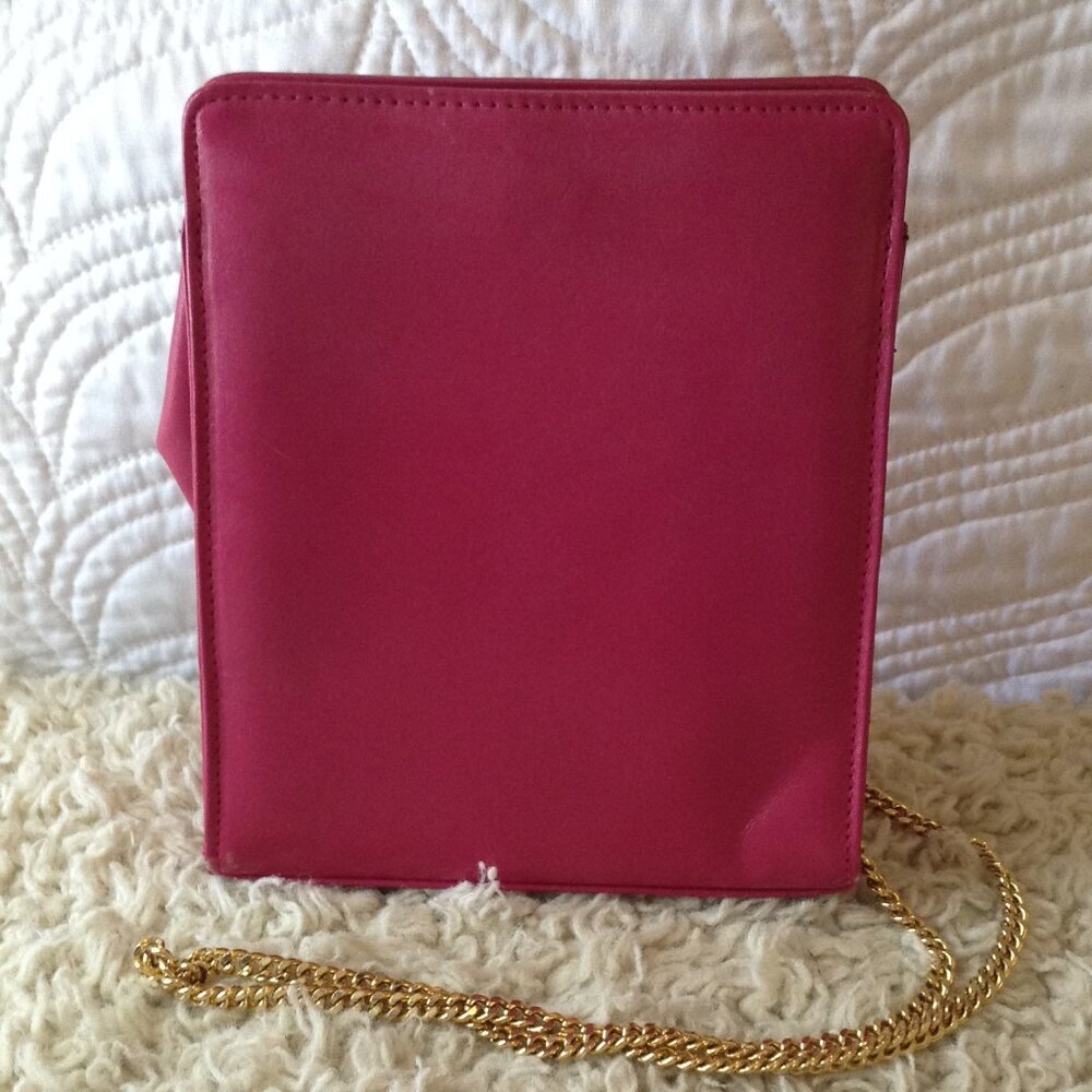 VTG Woodward & Lothrop Magenta Leather purse/Compact; Quality Classically Chic - Picture 2 of 7